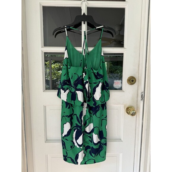 Banana Republic silky Sleeveless green Blue Floral dress Zip Back Sz Small - Picture 7 of 7